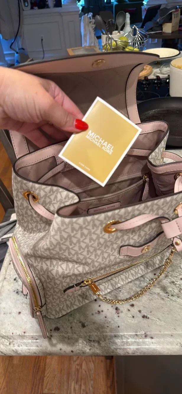 Michael Kors Jet Set Large Signature PVC Chain Backpack Blush & Cream NWOT MSR $